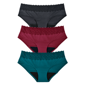 Combo Panties Hipster Negro + Hipster Vinotinto +  Hipster Aqua - Flujo Regular