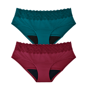 Combo Panties Hipster Azúl + Hipster Vinotinto - Flujo Regular